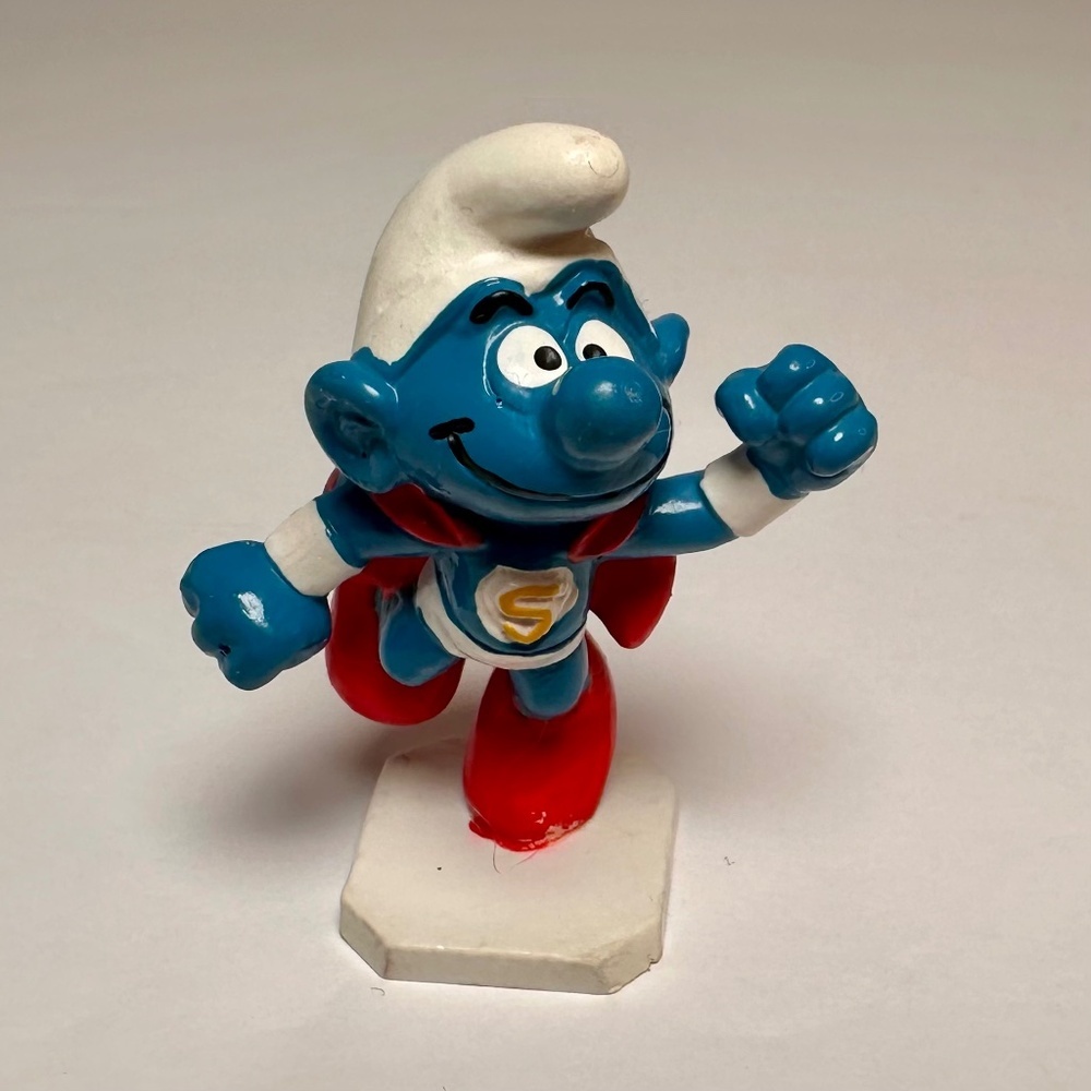 Vintage Super Smurf Figurine • Bully Peyo • W. Germany • Red Cape •